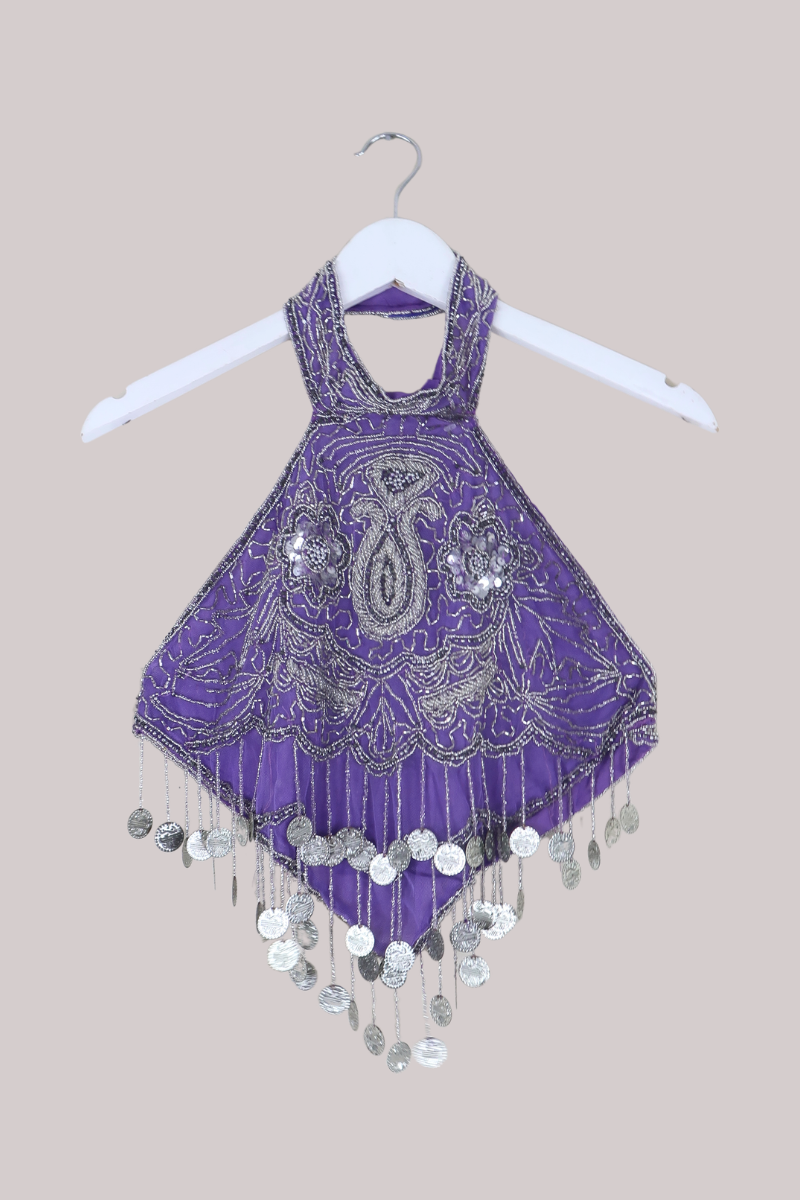 Vintage Beaded Handkerchief Halter Top in Periwinkle & Silver Coins