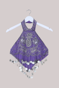 Vintage Beaded Handkerchief Halter Top in Periwinkle & Silver Coins