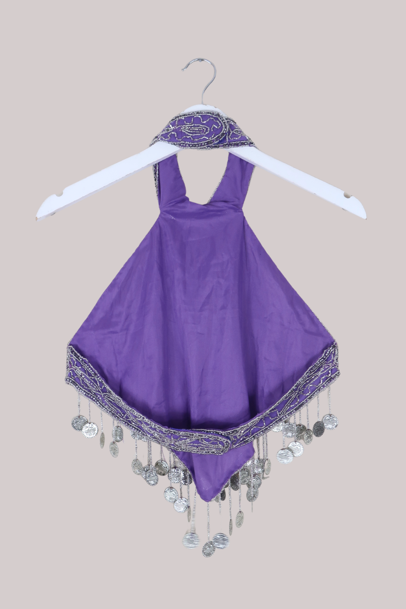 Vintage Beaded Handkerchief Halter Top in Periwinkle & Silver Coins