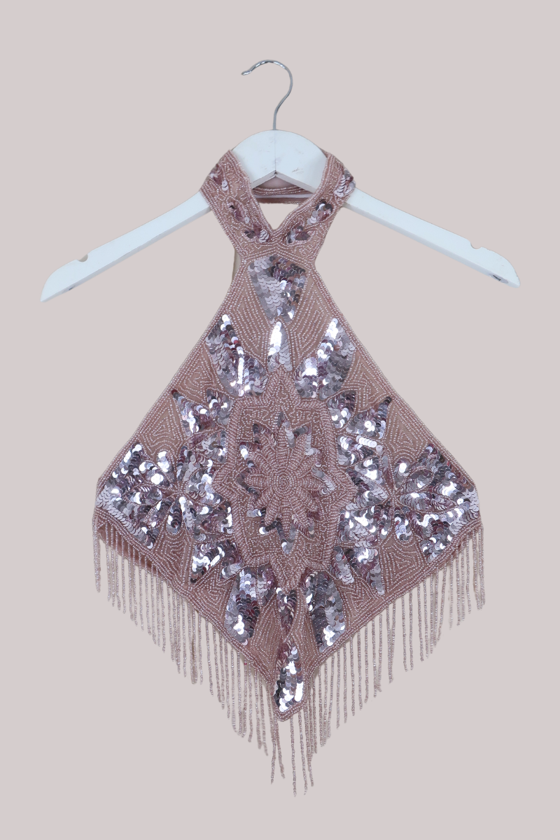 Beaded Handkerchief Halter Top in Crystal Rose Pink