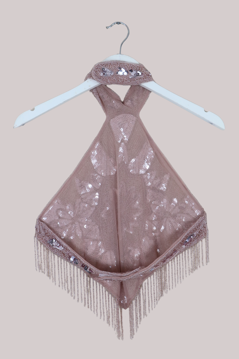 Beaded Handkerchief Halter Top in Crystal Rose Pink