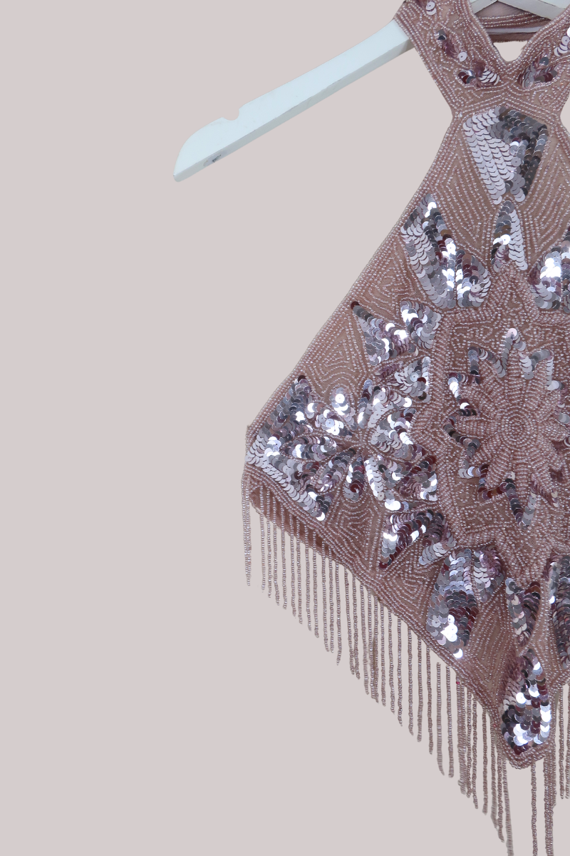 Beaded Handkerchief Halter Top in Crystal Rose Pink