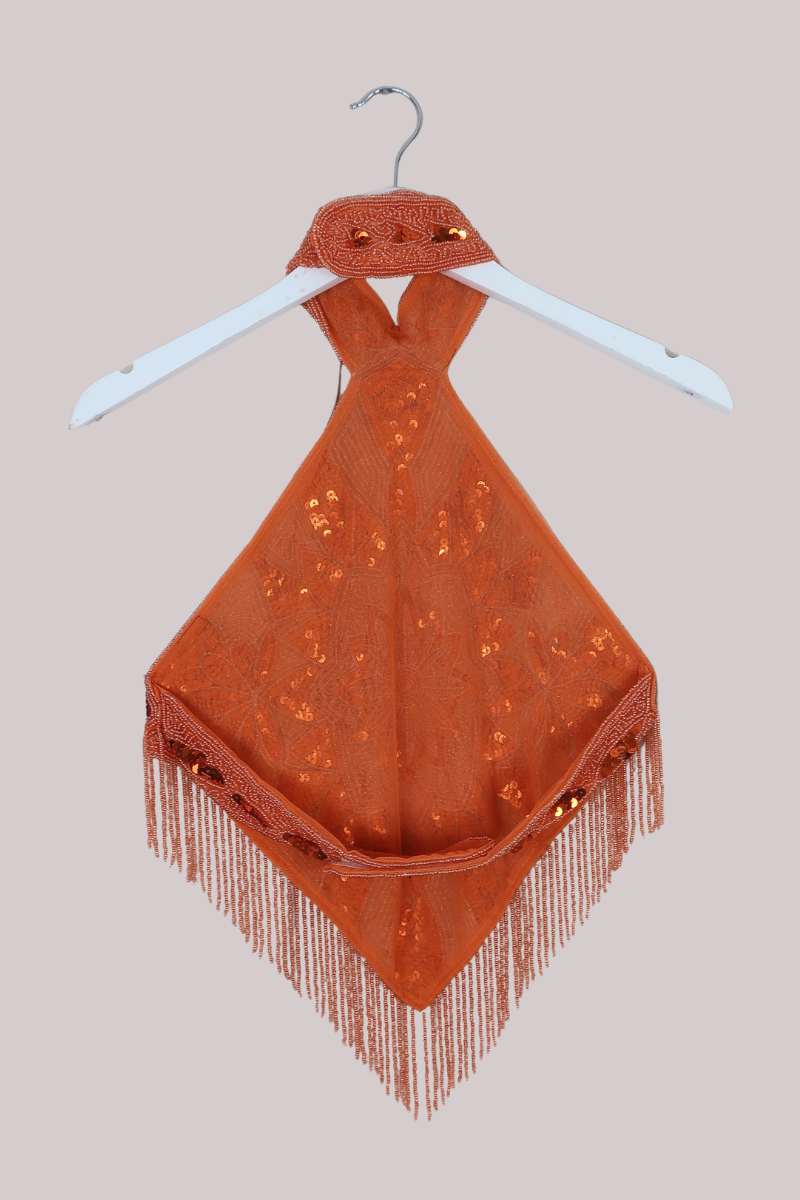 Beaded Handkerchief Halter Top in Heart of Fire Orange