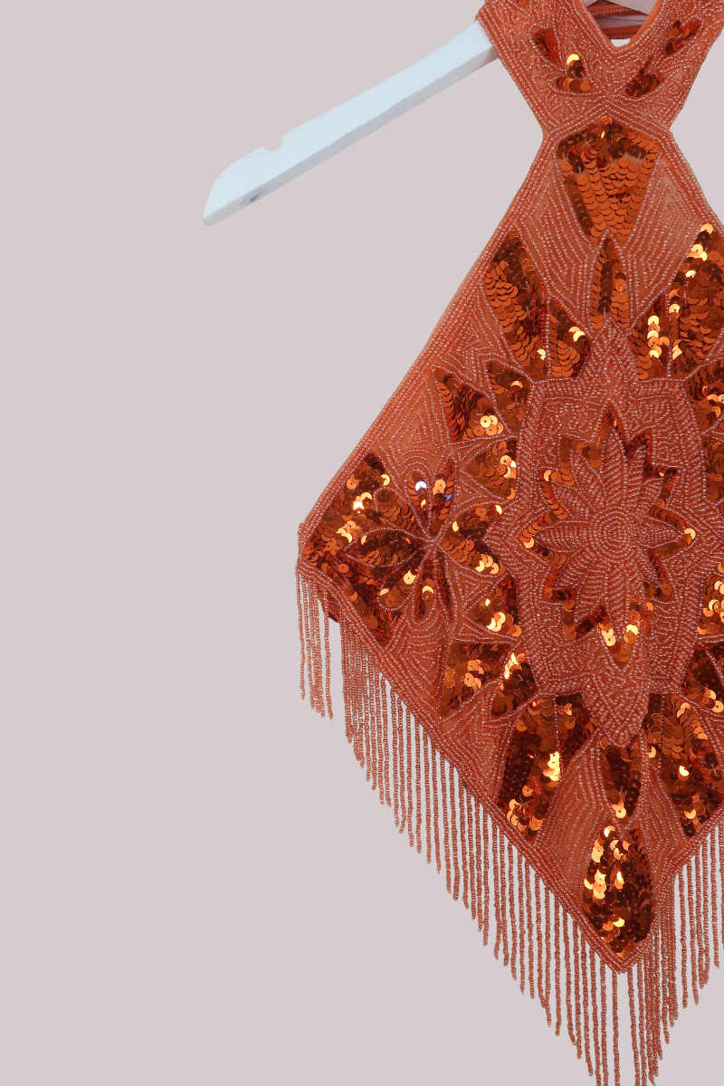Beaded Handkerchief Halter Top in Heart of Fire Orange