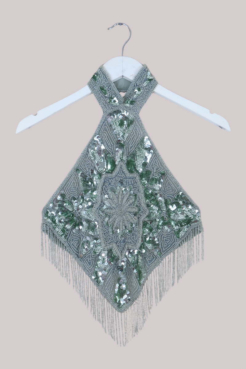 Beaded Handkerchief Halter Top in Sparkling Sage Green