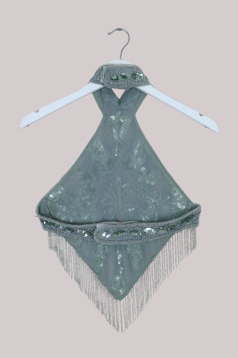 Beaded Handkerchief Halter Top in Sparkling Sage Green