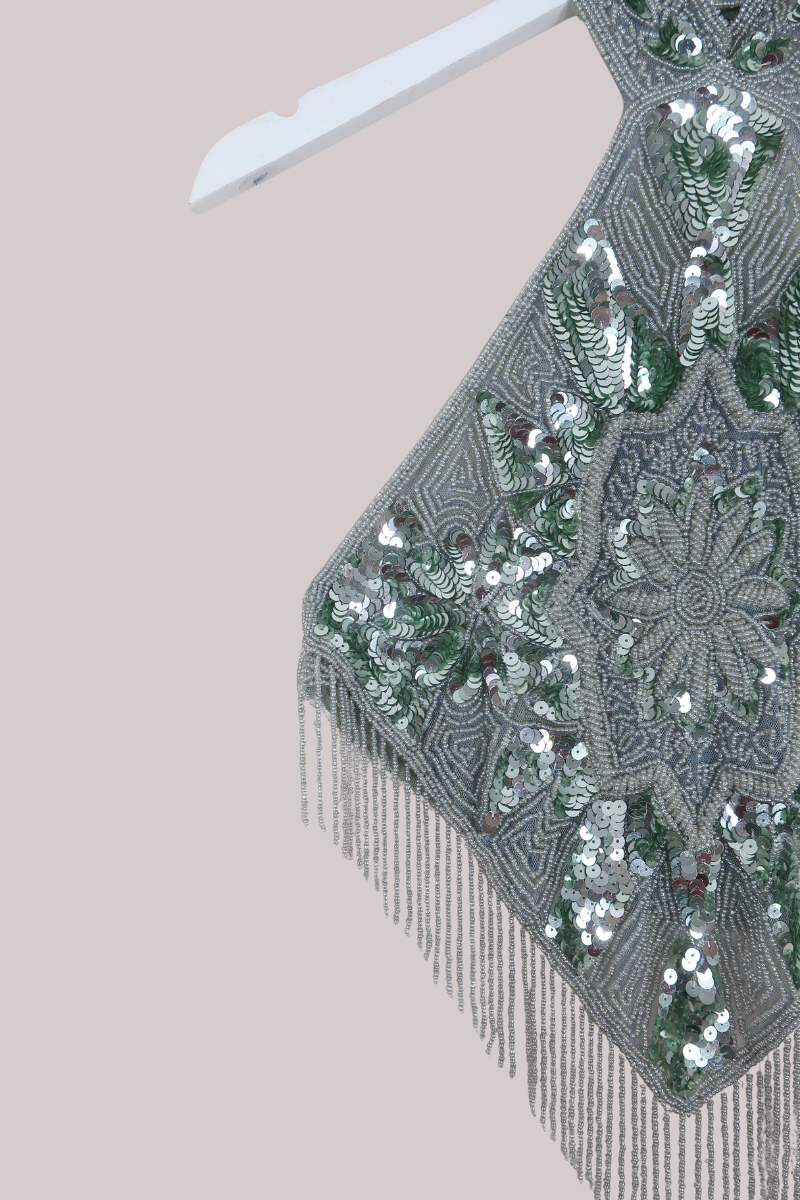 Beaded Handkerchief Halter Top in Sparkling Sage Green