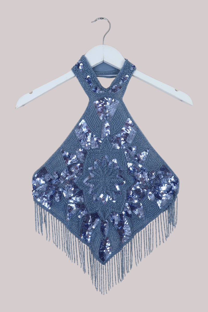 Beaded Handkerchief Halter Top in Cinderella Blue