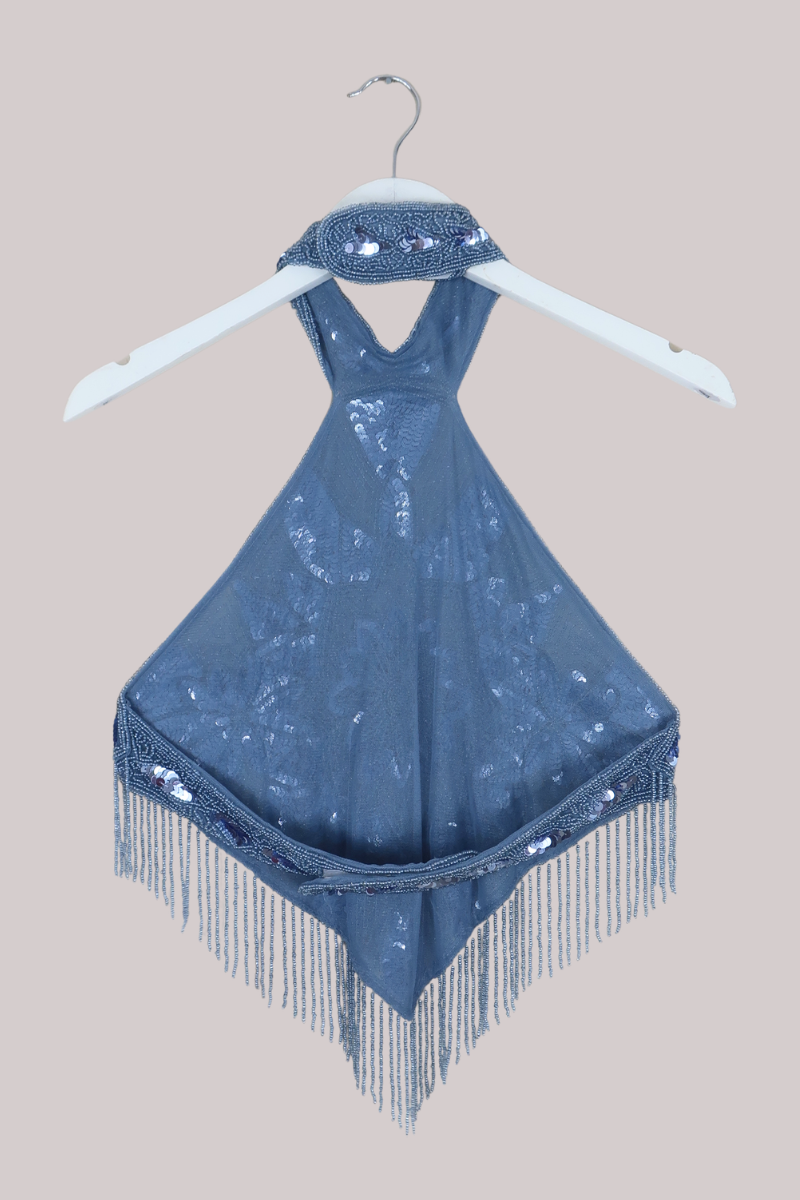 Beaded Handkerchief Halter Top in Cinderella Blue