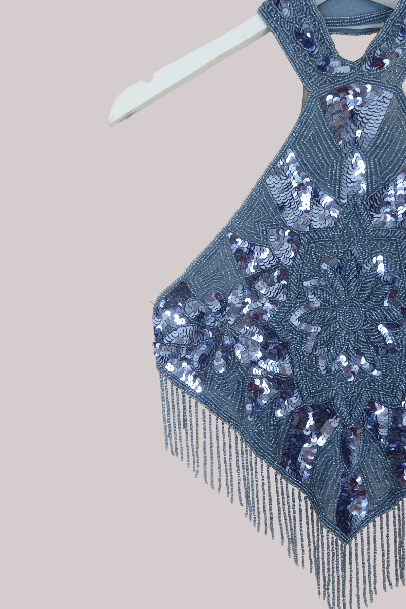 Beaded Handkerchief Halter Top in Cinderella Blue