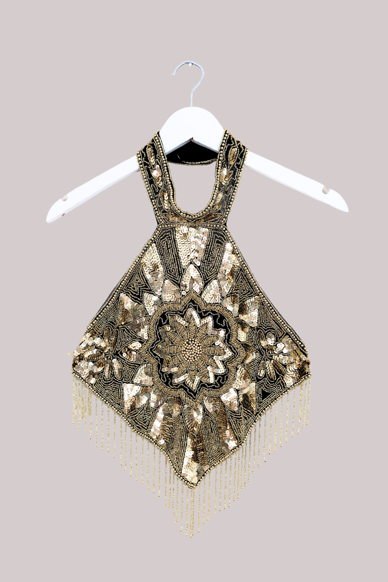 Beaded Handkerchief Halter Top in Golden Sundrop