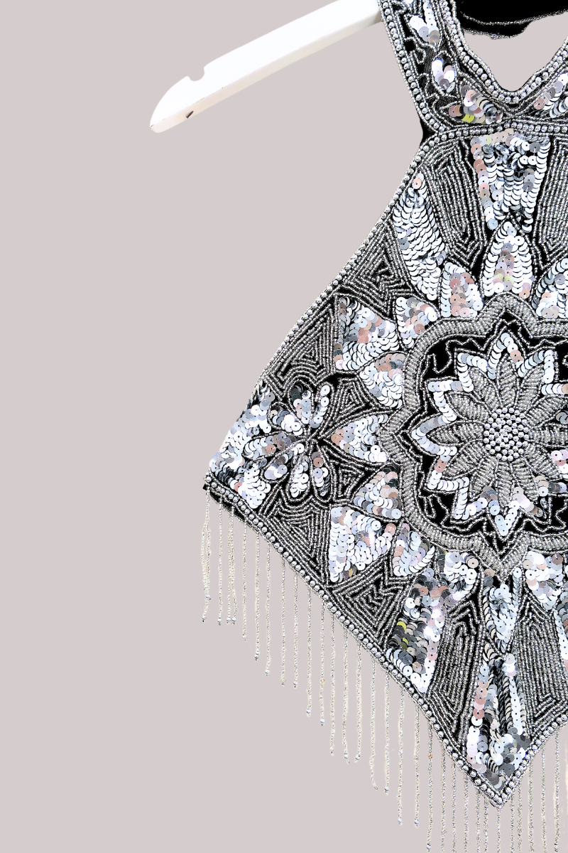 Beaded Handkerchief Halter Top in Silver Springs