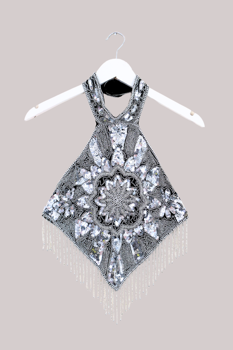Beaded Handkerchief Halter Top in Silver Springs