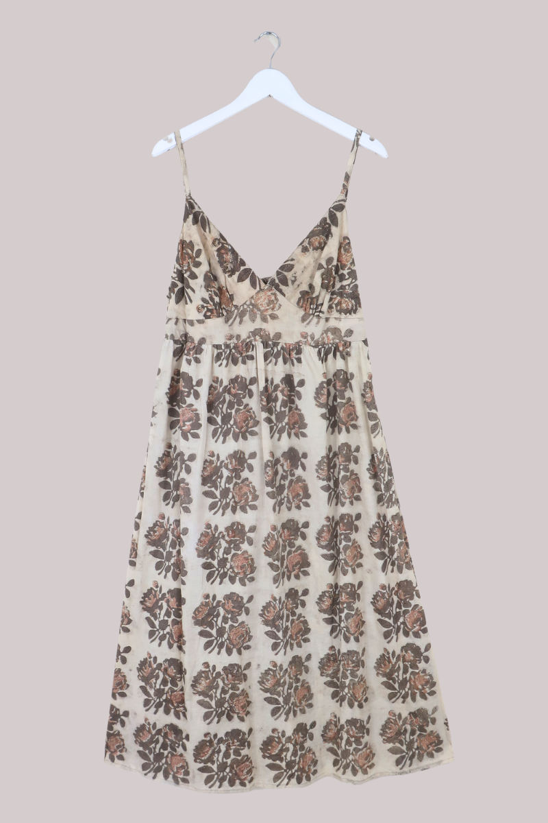 Isobel Maxi Dress in Sand & Bronze Block Print Roses