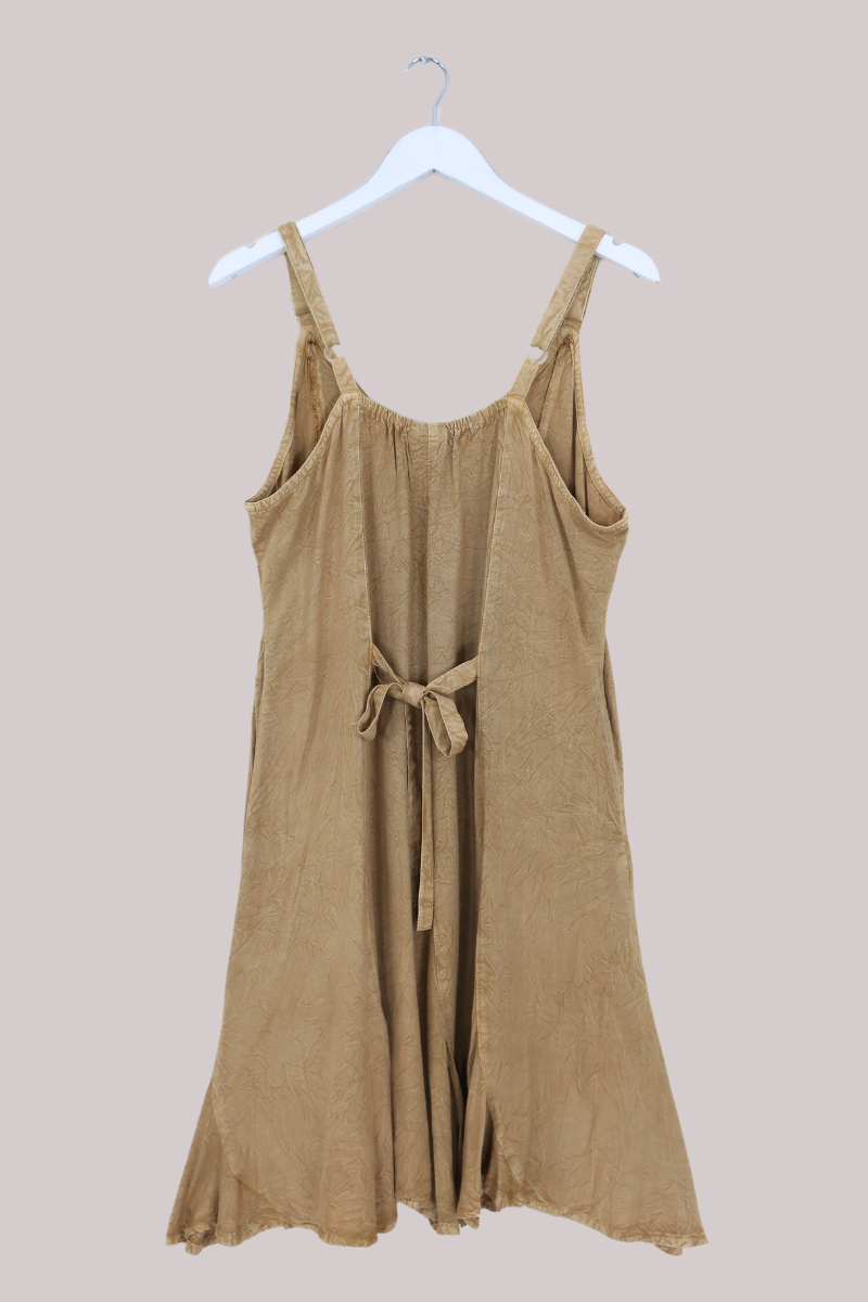 Indian Embroidered Mini Slip Dress in Stone Beige - Free Size by All About Audrey