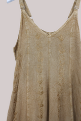 Indian Embroidered Mini Slip Dress in Stone Beige - Free Size by All About Audrey