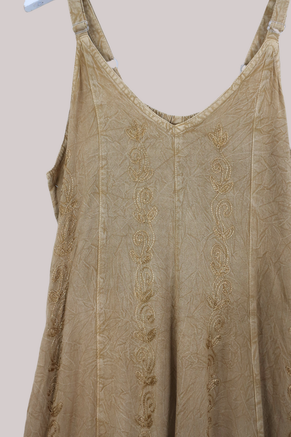Indian Embroidered Mini Slip Dress in Stone Beige - Free Size by All About Audrey