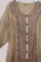 Indian Embroidered Half-Sleeve Maxi in Stone Beige Floral by All About Audrey