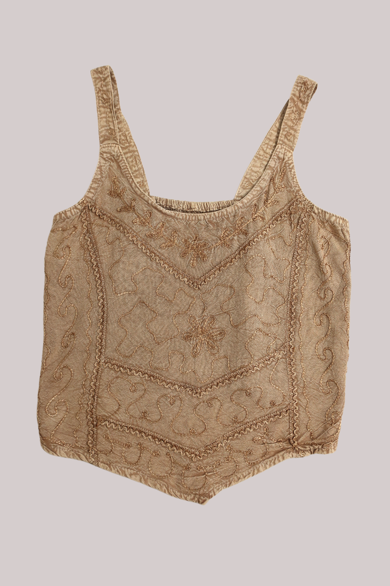 Embroidered Handkerchief Top in Honey Beige - Free Size