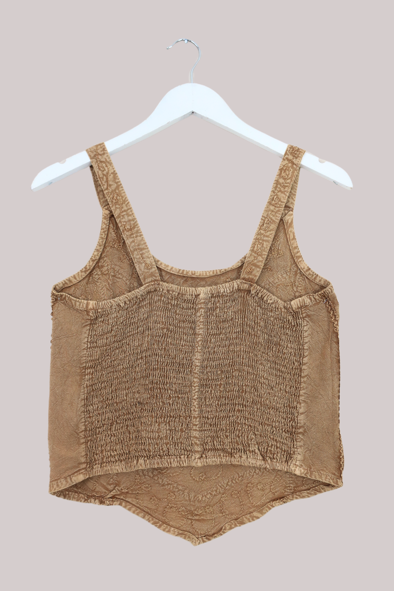 Embroidered Handkerchief Top in Honey Beige - Free Size