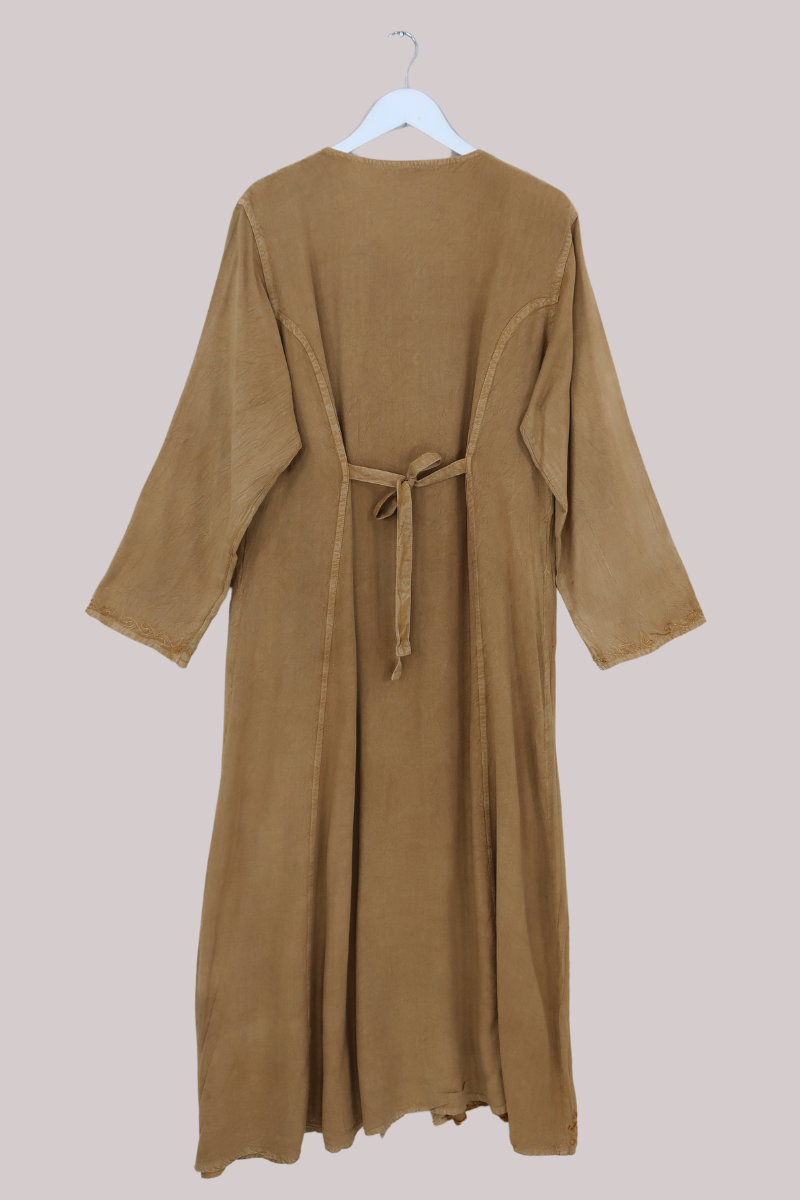 Indian Velvet Embroidered Kaftan in Honey Gold by All About Audrey