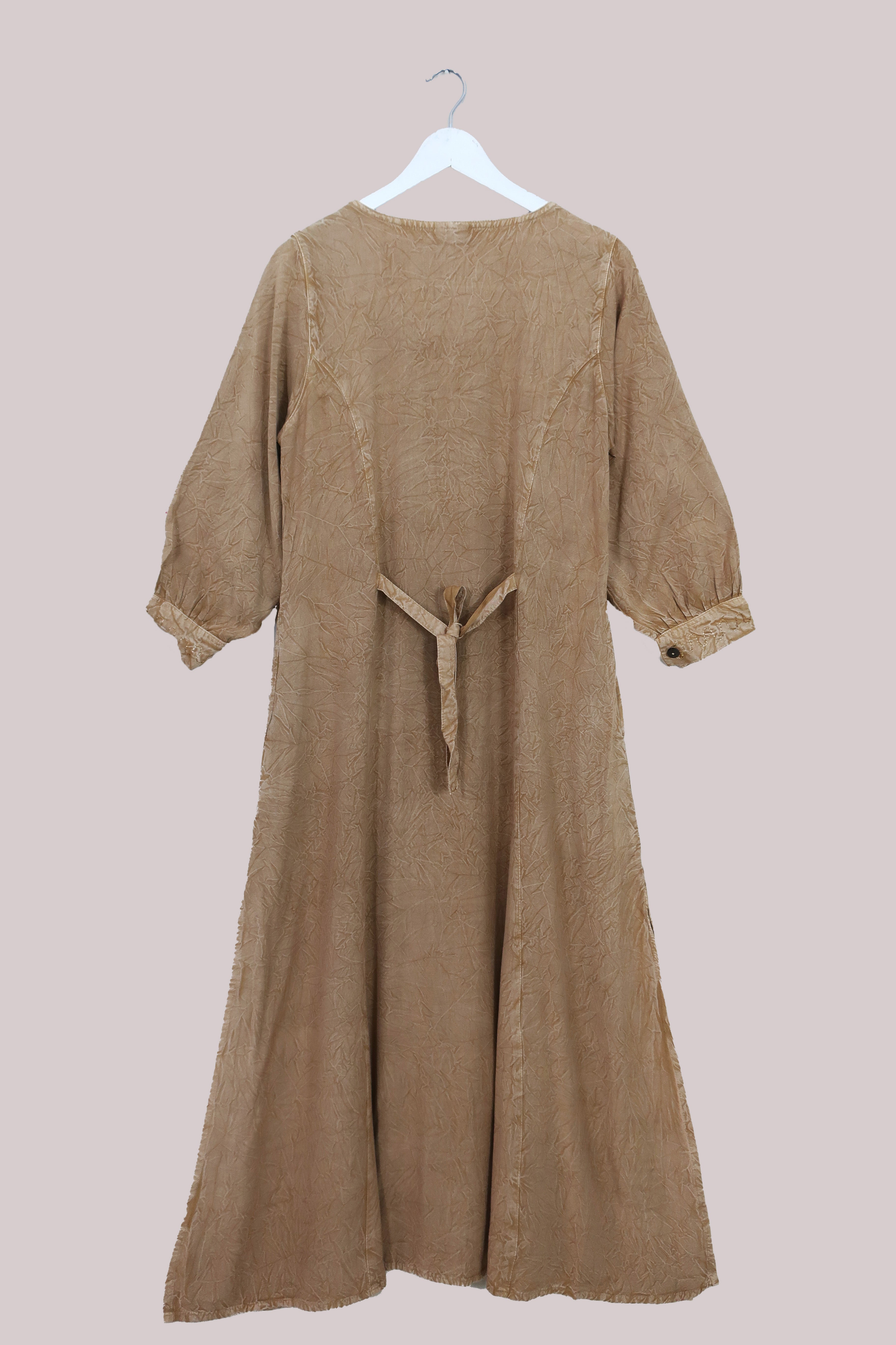 Indian Embroidered Half-Sleeve Maxi in Stone Beige Floral