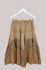 Embroidered A-Line Midi Skirt in Honey Beige - Free Size