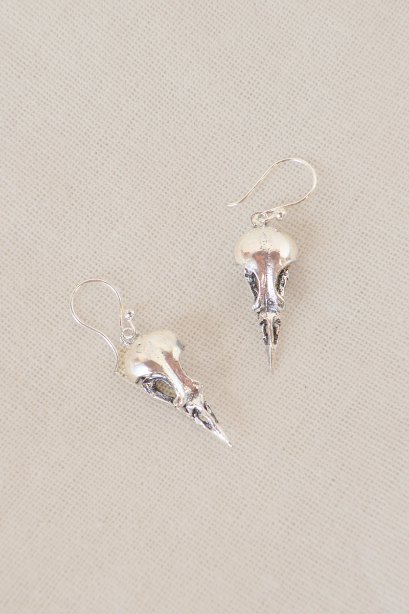 Bird Skull Silver Plated Earrings