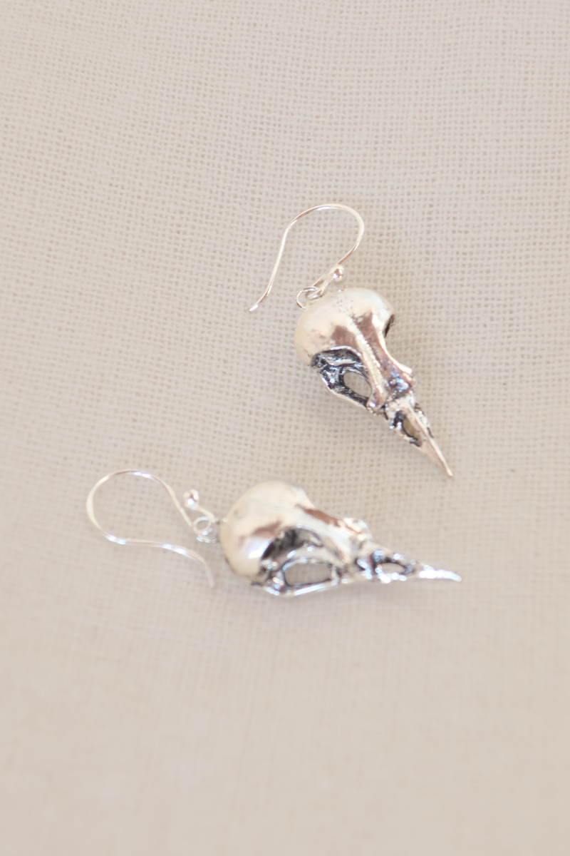 Bird Skull Silver Plated Earrings