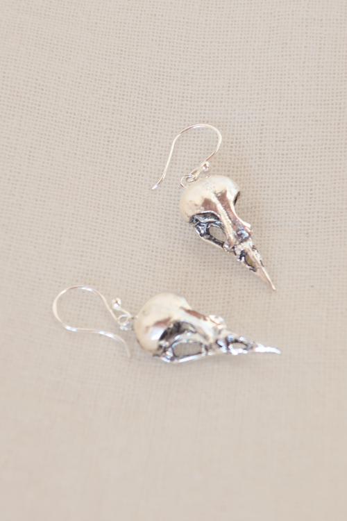 Bird Skull Silver Plated Earrings