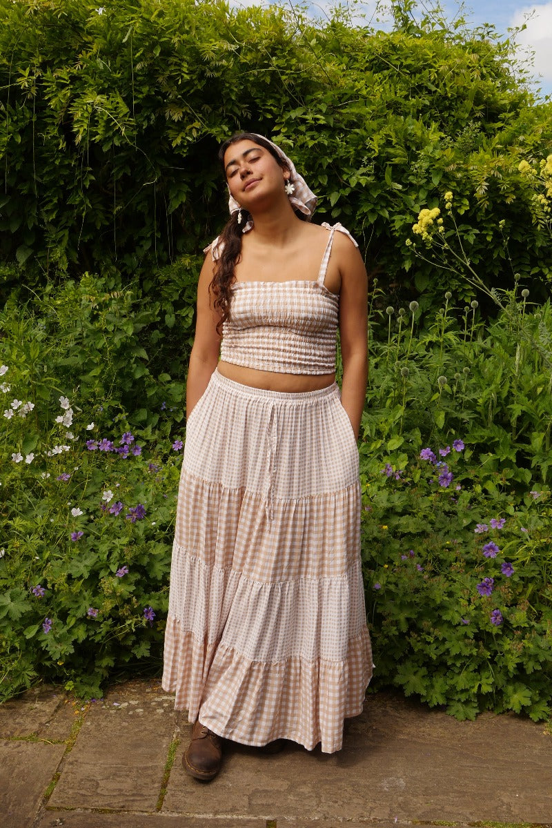 Rosie Maxi Skirt in Biscuit Brown Gingham by All About Audrey