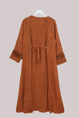 Indian Velvet Embroidered Kaftan in Bitter Orange by All About Audrey