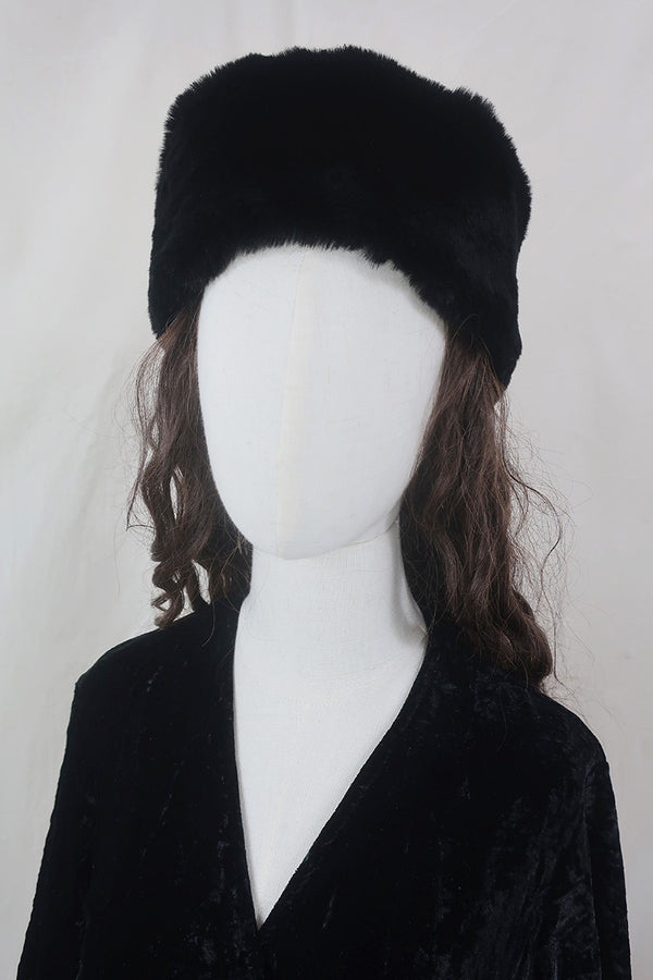 Anastasia Faux Fur Hat in Black by All About Audrey