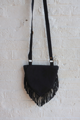 Zelda Embroidered Suede Saddle Bag in Black & Auburn Florals