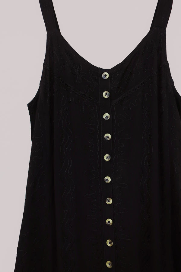 Indian Button-Up Maxi Sundress in Pitch Black