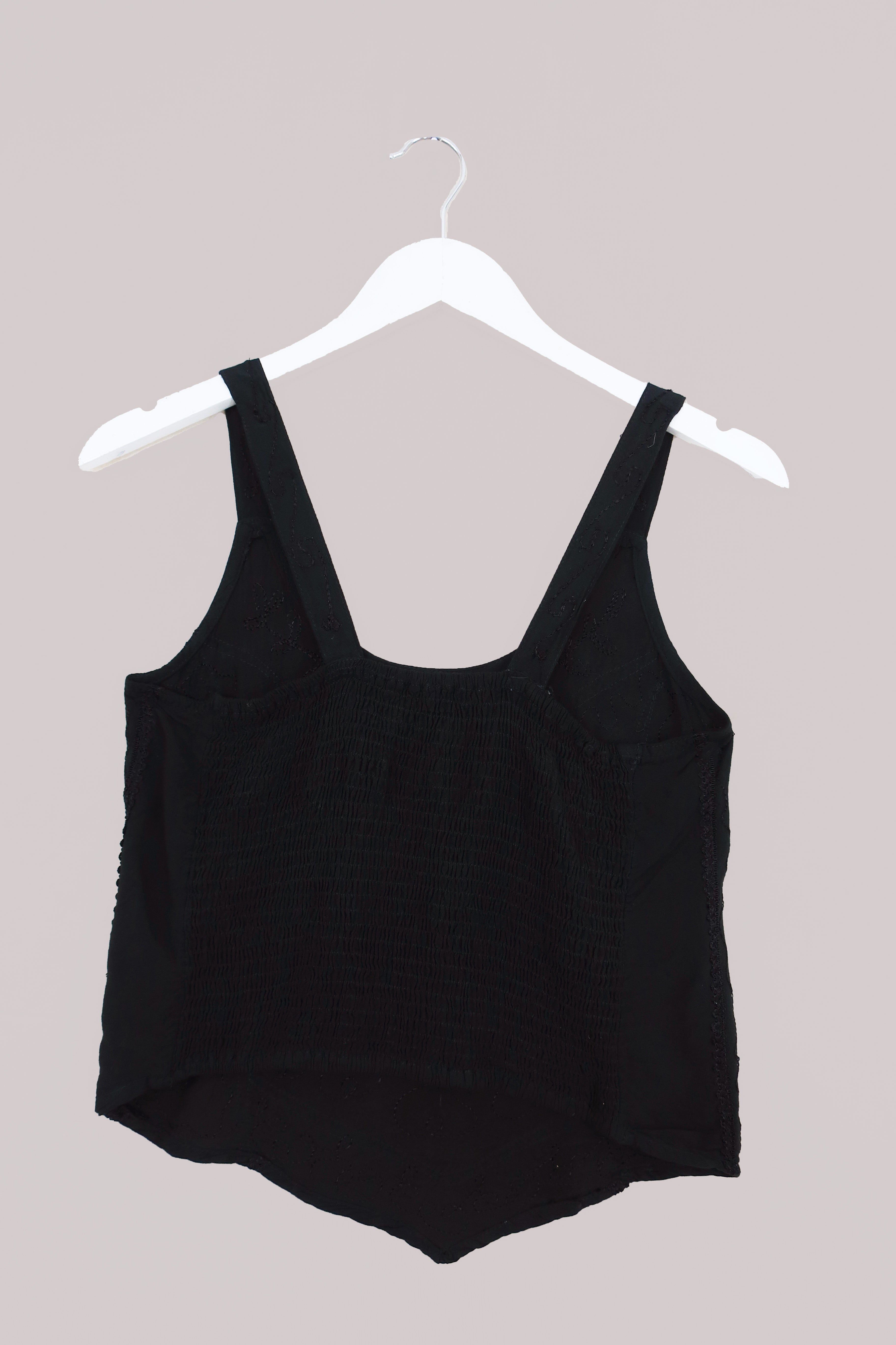 Embroidered Handkerchief Top in Pitch Black - Free Size