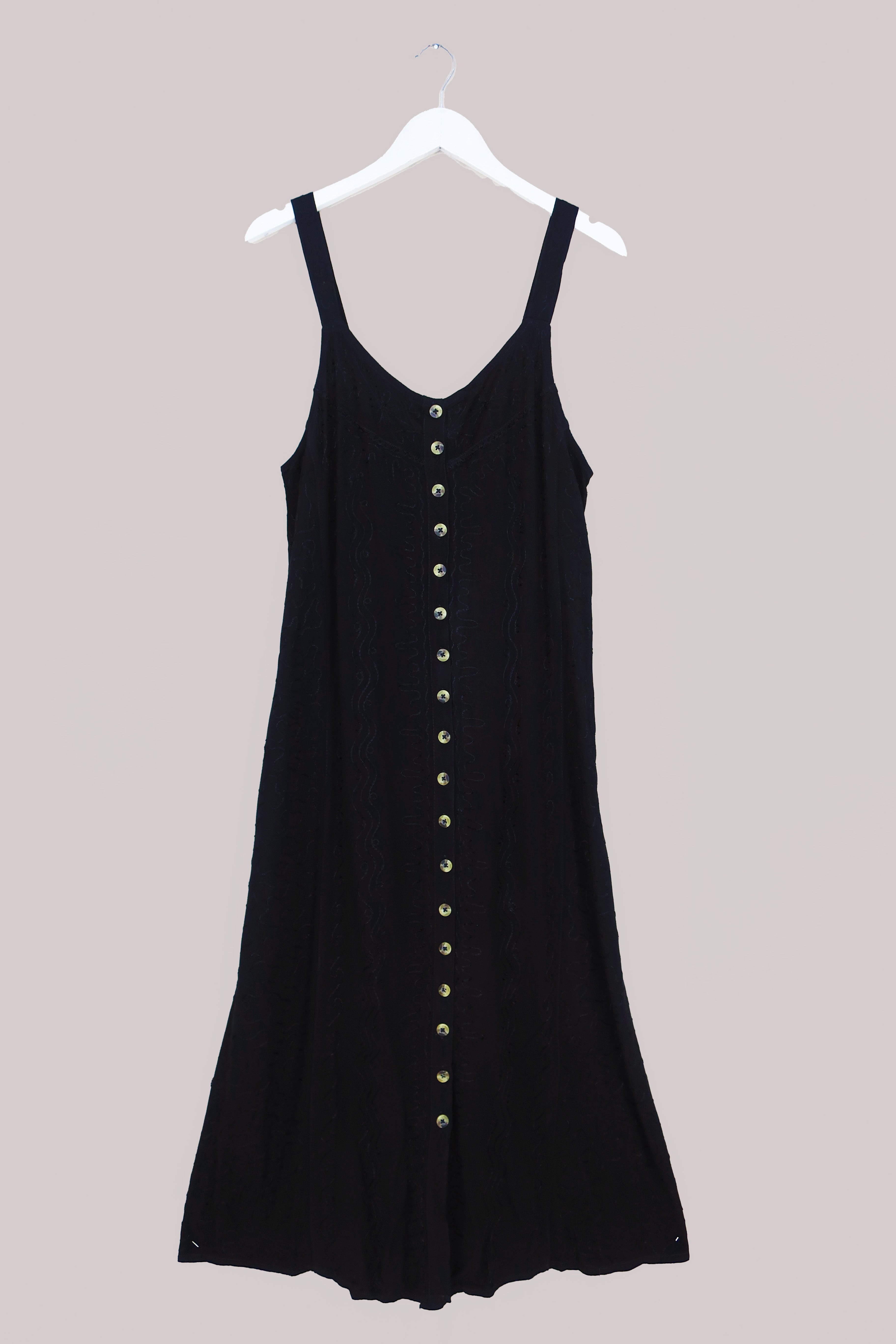 Indian Button-Up Maxi Sundress in Pitch Black