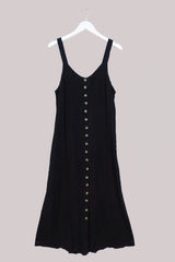 Indian Button-Up Maxi Sundress in Pitch Black