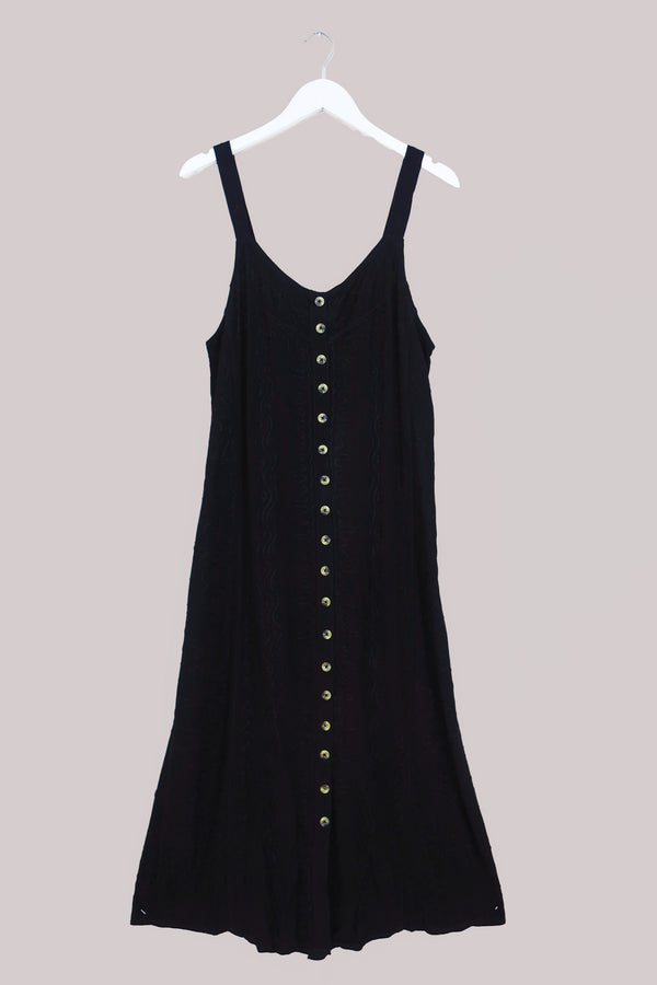Indian Button-Up Maxi Sundress in Pitch Black