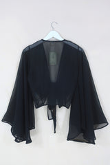 Virgo Sheer Wrap Top in Black Obsidian By All About Audrey