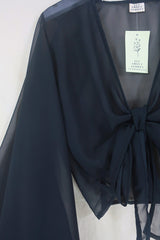 Virgo Sheer Wrap Top in Black Obsidian By All About Audrey