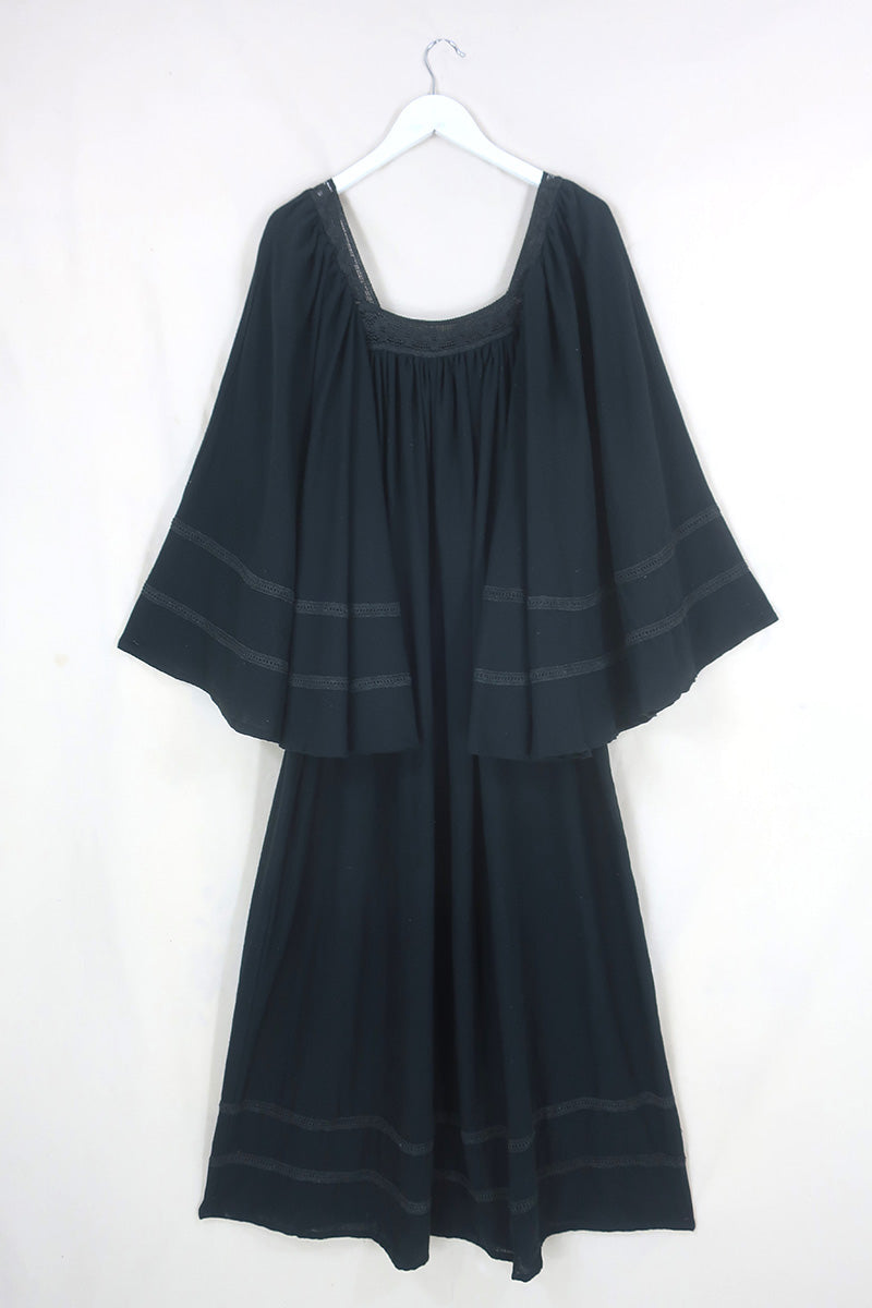 Raven Wide Sleeve 70s Maxi Dress | Nightshade Black | All About Audrey All About Audrey Vintage Boutique Raven Wide Sleeve 70s Maxi Dress | Nightshade Black | All About Audrey All About Audrey Vintage Boutique