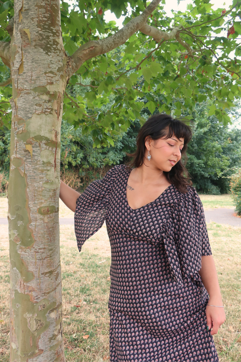 Martha Maxi Dress in Black Ditsy Cosmos - S/M