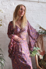 Venus Folklore Floral Wrap Top in Willow Purple