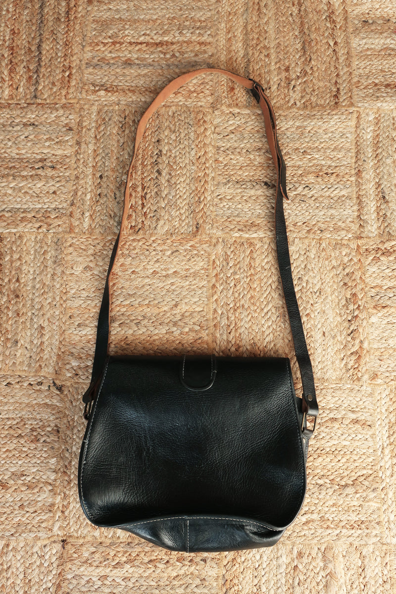 Vintage Black Leather Crossbody Purse