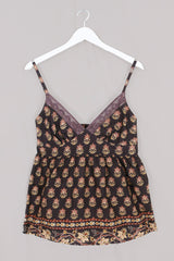 Isobel Cami Top in Saddle Brown Block Print Floral