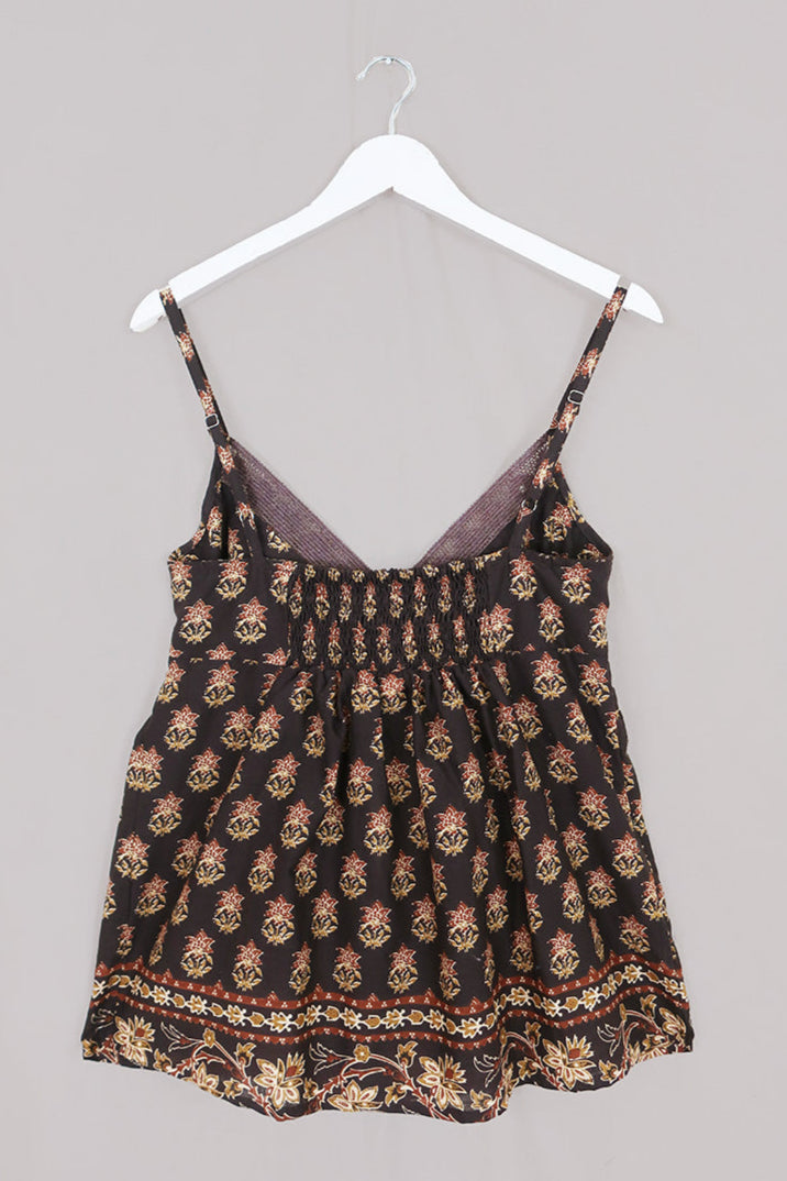 Isobel Cami Top in Saddle Brown Block Print Floral