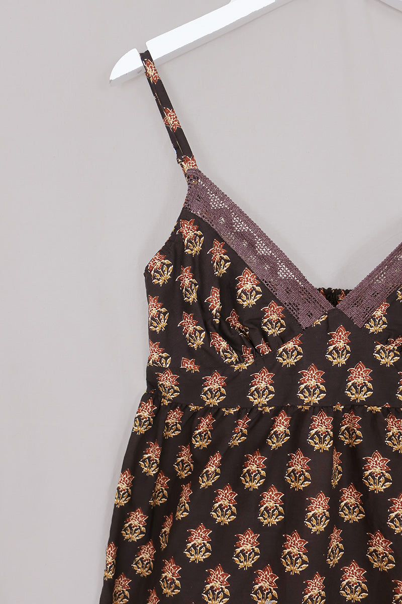 Isobel Cami Top in Saddle Brown Block Print Floral