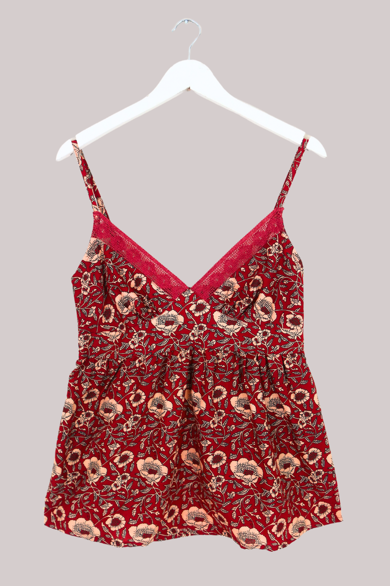 Isobel Cami Top in Poppy Red Block Print Floral
