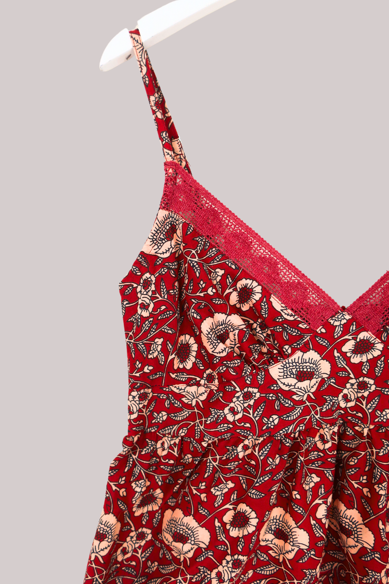 Isobel Cami Top in Poppy Red Block Print Floral